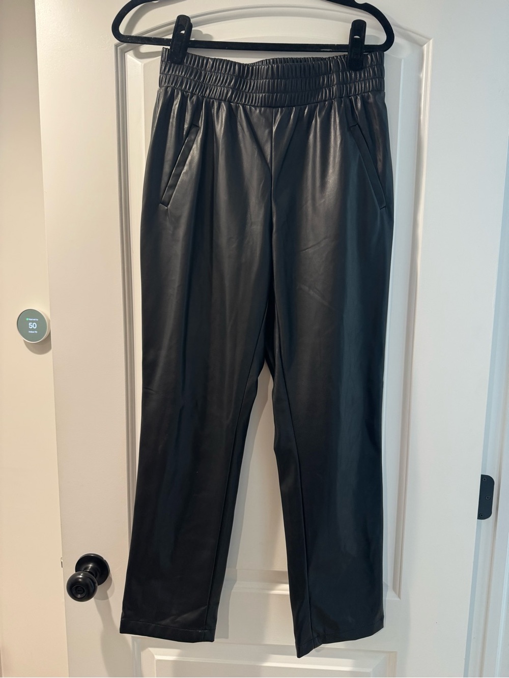 DKNY woman Black Faux Leather Jogger Pants - Elastic Waist